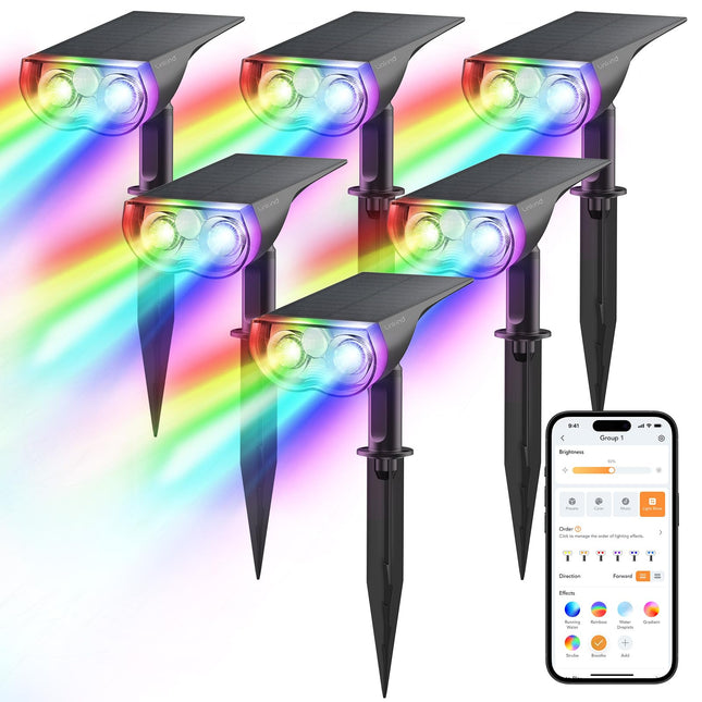 Linkind Smart Solar Lights Outdoor SL5, Color Changing Solar Spotlight for Christmas Decorations, APP Control Landscape Lights, IP65 Solar Spot Lights Outdoor, Solar Christmas Lights for Yard(6 Pack)