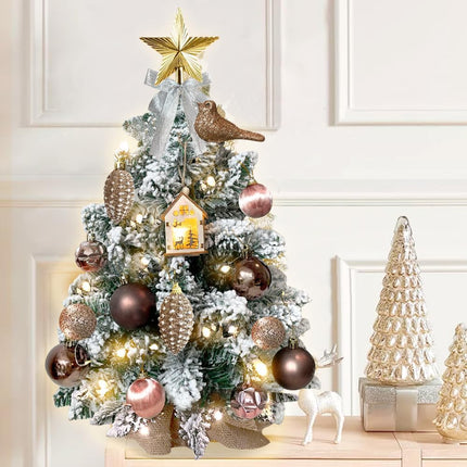Mini Christmas Tree 2ft Tabletop Small Christmas Tree, Table Top Artificial Snow Flocked Arbol de Navidad Xmas Tree with 18 Christmas Decorations for Home Apartment Office Desk
