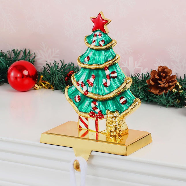 Stocking Holders for Mantel, Christmas Stocking Hangers for Fireplace, Xmas Wreath Theme Holders Stocking Hooks for Mantelpiece, Metal Christmas Tree Stocking Hangers for Xmas Decoration