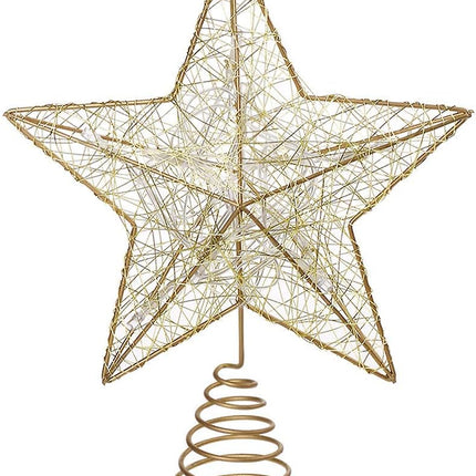 10Inches LED Christmas Tree Topper: Christmas Tree Star Topper Xmas Glitter Gold Hollow Star Treetop Topper Christmas Ornaments for Christmas Tree Decor(not Included Battery)