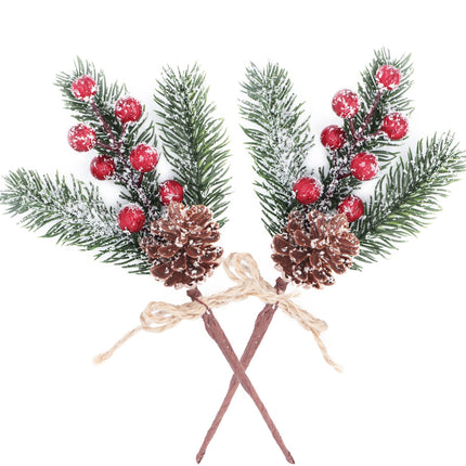 10 PCS Artificial Christmas Tree Picks Sprays 8" Frosted Pine Branches Stems with Pinecones & Red Holly Berries Twigs for Home Garden Xmas Party Flower Arrangements Ornaments Holiday Decor (Red)