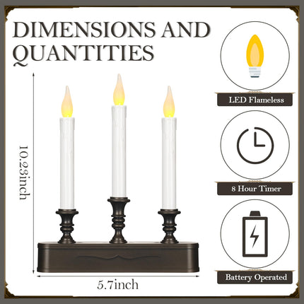 Leinuosen 4 Pack Christmas LED Window Candle 3 Window Candelabra with Black Base Battery Operated Flameless Candle with 8 Hour Timer for Christmas Window Weddings Party Home Decor(Without Battery)
