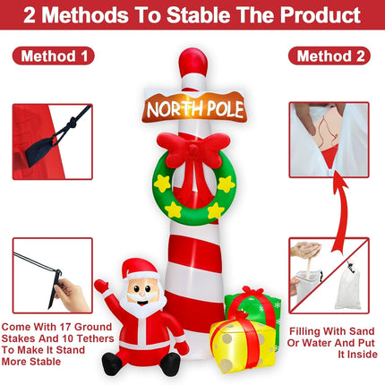 TURNMEON 12 Feet Giant Christmas Inflatable Outdoor Decorations North Pole Guidepost with Wreath Santa Claus Box Built-in LED Lights Blow Up Lawn Outside Yard Garden Party Decor