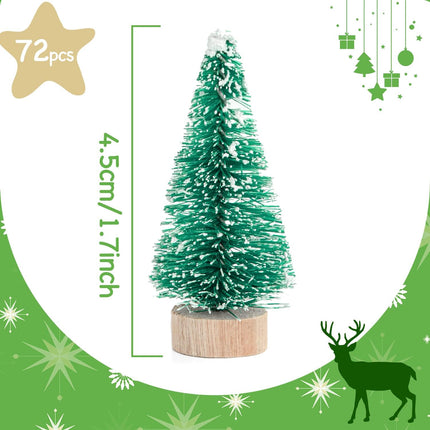 72 Pcs Mini Artificial Christmas Trees with Wood Base, Green