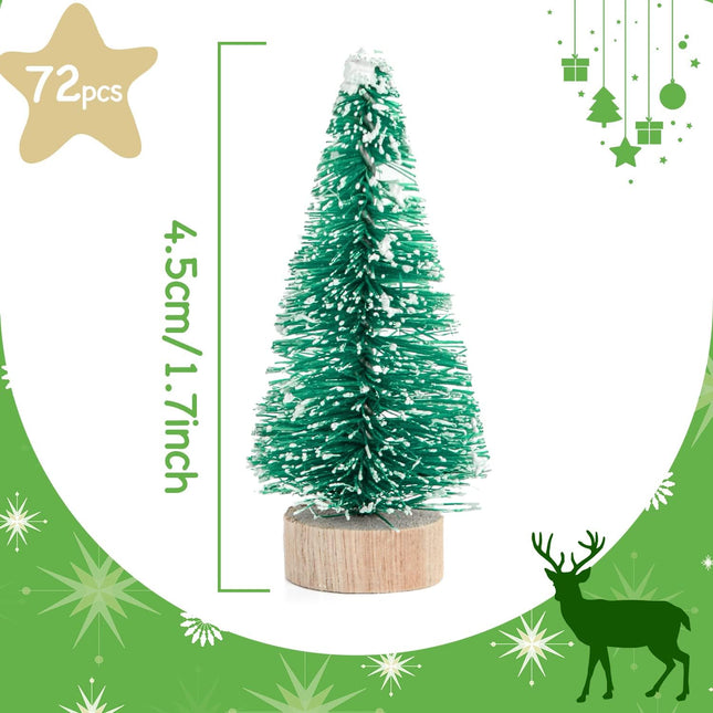 72 Pcs Mini Artificial Christmas Trees with Wood Base, Green