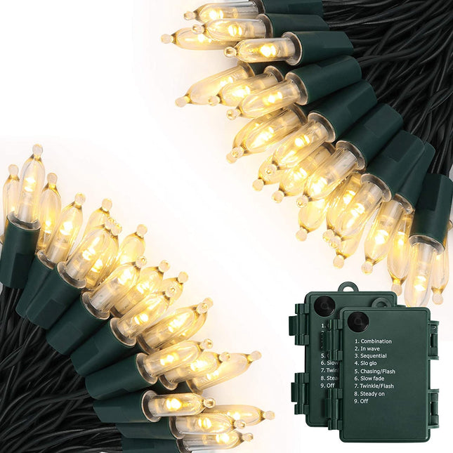 KOUQIYA Battery Operated Christmas Lights 2 Pack, 17ft 50 LED Mini String Lights with Auto-Timer 8 Modes Waterproof Tree Lights (Warm White