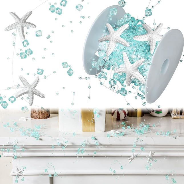 Wenqik Christmas 32.8 ft Ocean Themed Garland Starfish Shell Garland Coastal Christmas Decorations Beach Garland Starfish Seashell Garland for Christmas Tree Fireplace Wedding Party Supply (Teal)