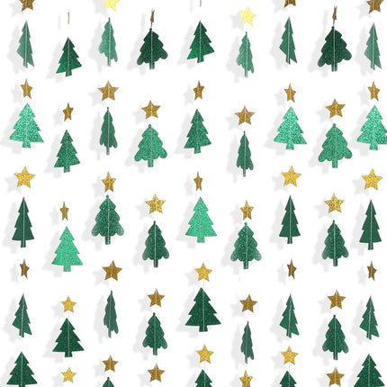40 Feet Green Christmas Tree Garland Glitter Star Garland Paper Banner Hanging Party Supplies, Christmas Ceiling Hanging Decorations for Baby Shower Birthday Party Decorations Christmas Year