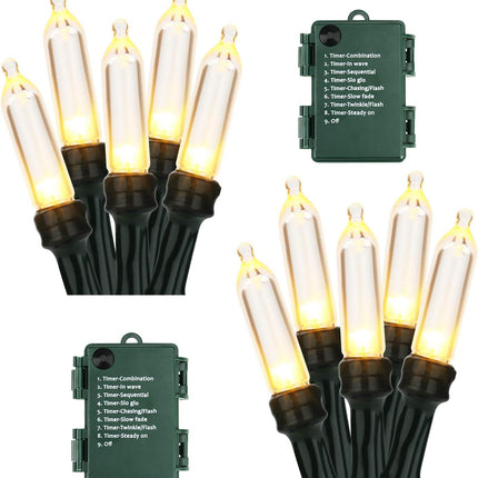 BrizLabs Battery Christmas Lights, 2 Pack 17.94ft 50 LED Warm White Christmas Lights, Green Wire Christmas String Light Indoor/Outdoor, 8 Modes Decorative Holiday Light for Xmas Tree, Wreath, Wedding