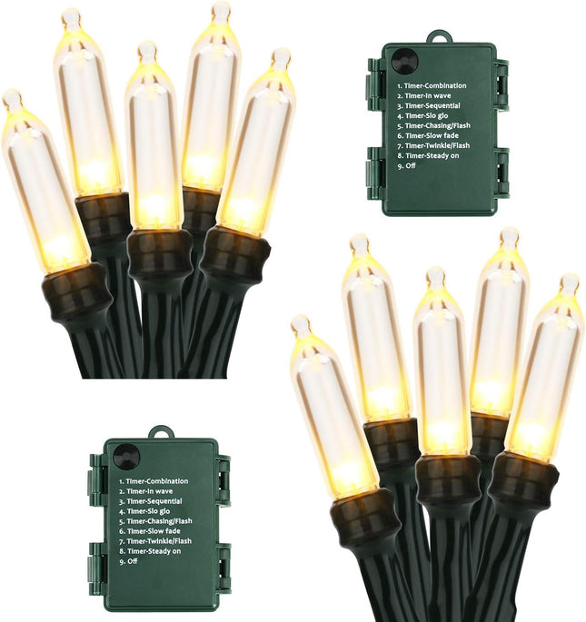 BrizLabs Battery Christmas Lights, 2 Pack 17.94ft 50 LED Warm White Christmas Lights, Green Wire Christmas String Light Indoor/Outdoor, 8 Modes Decorative Holiday Light for Xmas Tree, Wreath, Wedding