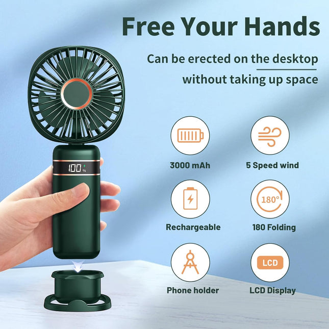 Mini Fan Portable Handheld Fan Rechargeable Small Battery Operated Personal Fan Use As Phone Holder, Hand Held Fan, Mini Desk Fan