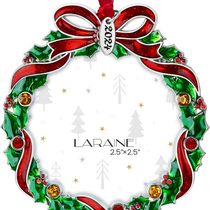 Laraine Christmas Tree Ornaments – Decorative Hanging Holiday Keepsake Pendant with 2.5" Photo Frame Insert for Picture of Pet (Wreath)