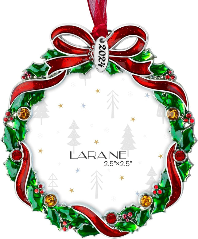 Laraine Christmas Tree Ornaments – Decorative Hanging Holiday Keepsake Pendant with 2.5" Photo Frame Insert for Picture of Pet (Wreath)