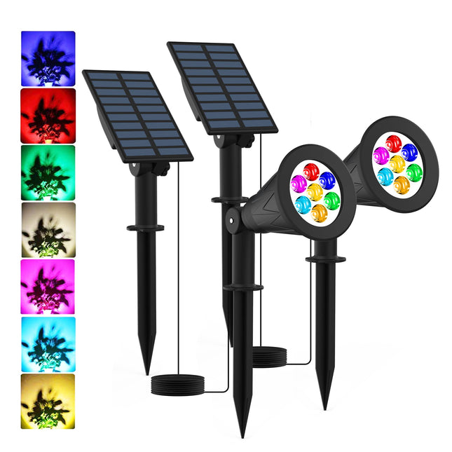 T-SUNUS Christmas Solar Landscape Spotlights Color Changing 2 Pack, Halloween Solar Spot Lights Outdoor Waterproof Garden Pond Light, Separately Installed for Outdoor/Indoor