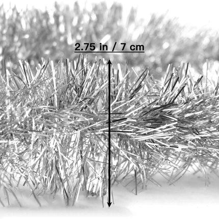 Jishi 50 FT Christmas Garland Silver Tinsel Garland Christmas Tree Decorations - Non-Lit Xmas Holiday Decor Outdoor Indoor Home Garden Outside Wedding Party Artificial Thick Silver Decorative Garland