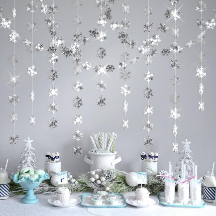 Snowflake Garlands, 52Ft Silver Christmas Snowflake Garland, 2" Winter Wonderland Garland Glitter, White Christmas Garland for Year, Xmas, Frozen, Winter Wonderland Party Decoration