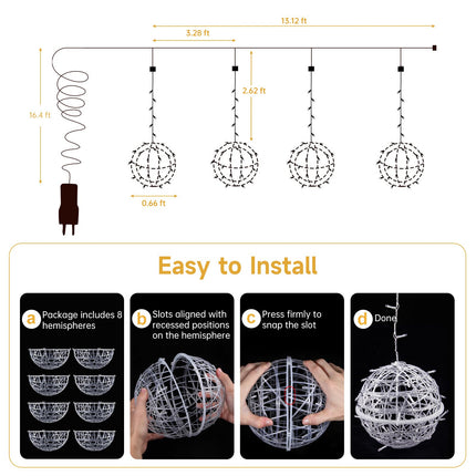 Christmas Outdoor Balls String Lights Hanging Tree Garden Lights 4 Pack 7.87" Sphere Lights with Plug in Globe Lights Trees Garden Lights for Party Wedding Yard Garden Porch Patio Decoration