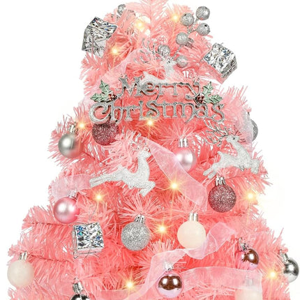 HMASYO Small Christmas Tree with Lights and Ornaments, 22 Inch Pink Tabletop Mini Christmas Tree with Light, Star Topper, DIY Artificial Table Top Xmas Tree for Holiday Indoor Home Decoration