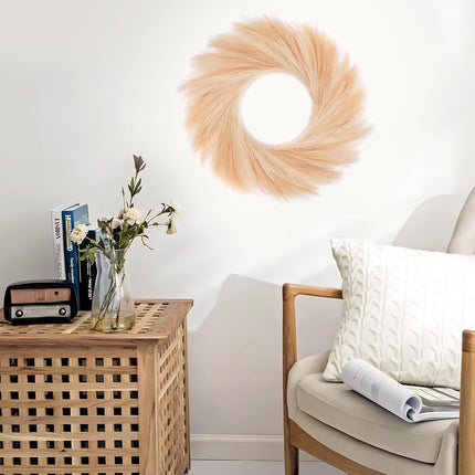Pampas Grass Wreath, 26'' Faux Pampas Wreath for Front Door, Artificial Wreath for All Seasons, Boho Wall Decor, Farmhouse Pampas Grass Garland, DIY Fall Wreath Autumn Wreath (Beige and Brown)