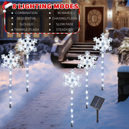 BRIGHTDECK Solar Christmas Pathway Lights, Set of 5 Outdoor Snowflake Lights Decorations Waterproof Stake Lights Garden Decorative Lights for Yard Lawn Patio Walkway Decor (Large Snowflake)