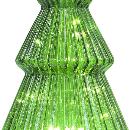 Glass Christmas Tree, Battery Operated Green Lit Christmas Tree Figurine, Lighted Mercury Glass Decor Cordless Cone Crystal Christmas Tree Tabletop Lamp, Light Up Christmas Tree with Lights