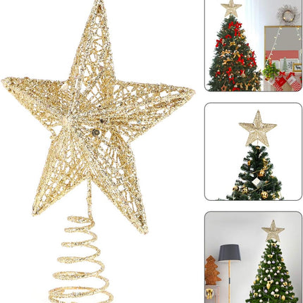 KESYOO Chritmas Glitter Star Tree Topper Exquisite Iron Star Tree Topper Ornament Metal Christmas Tree Decor for Home Bar Xmas Tree Decor(Gold)