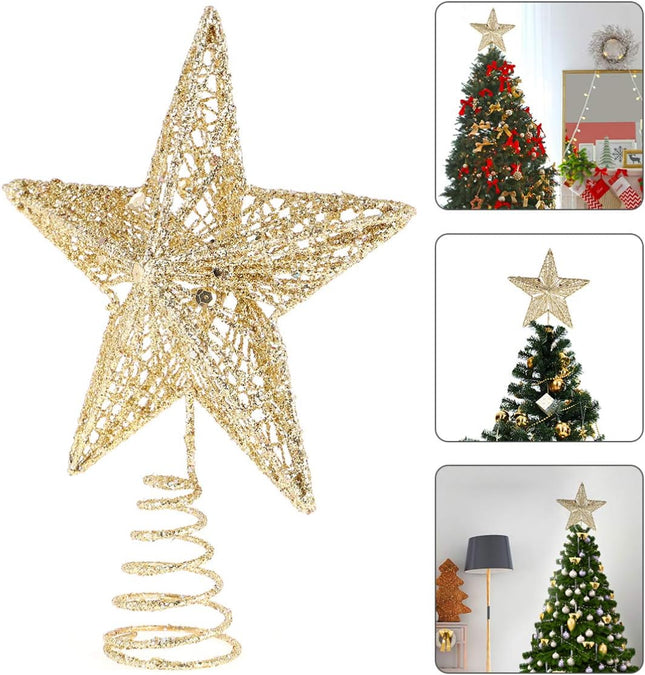 KESYOO Chritmas Glitter Star Tree Topper Exquisite Iron Star Tree Topper Ornament Metal Christmas Tree Decor for Home Bar Xmas Tree Decor(Gold)