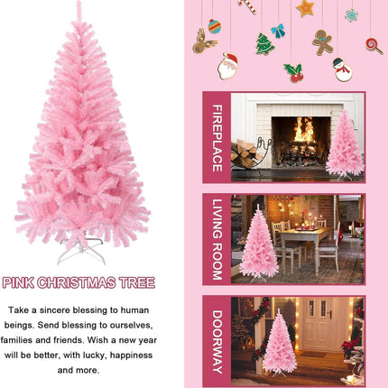 4FT Artificial Christmas Tree, Xmas Pine Tree with Metal Christmas Tree Stand,Pink Christmas Tree for Holiday, Home, Office, Party Decoration