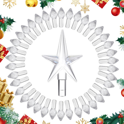 Boao 100 Pieces Ceramic Christmas Tree Bulbs and 5 Stars Replacement Plastic Tree Bulbs for Ceramic Christmas Tree Decorations(3.8 mm Diameter,Transparent)