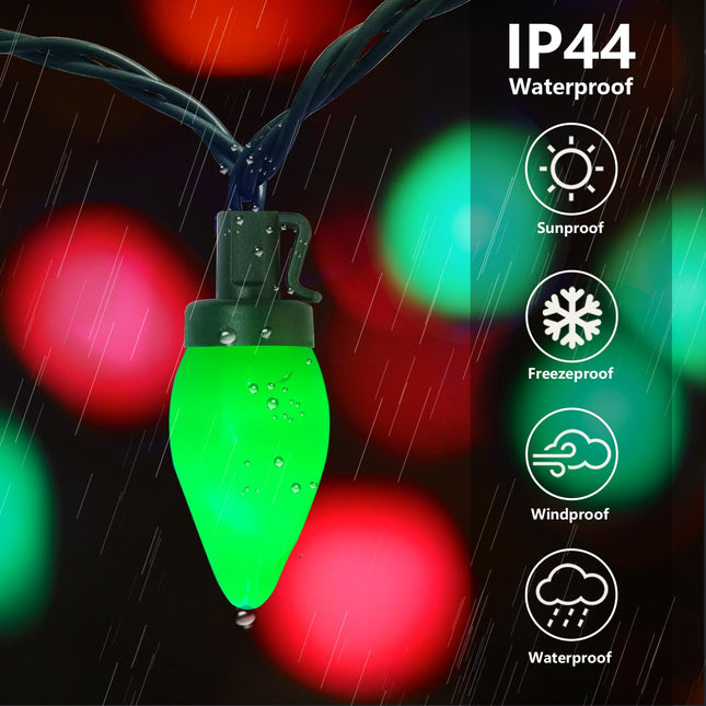 25Ft LED Christmas Lights Outdoor C7 Vintage Christmas Lights with 25 LED Red Green Light Bulbs, Plug-in Red & Green Christmas String Lights for Outside Xmas Tree Patio Porch Garden Christmas Decor