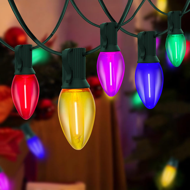 C7 LED Christmas Lights Outdoor, 25FT LED Multicolor Christmas String Lights with 27 Clear Multicolor Bulbs, Hanging Outdoor Christmas Decorations Outdoor Lights for Christmas Tree Patio Garden Yard