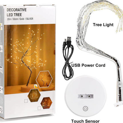 Fairy Light Spirit Tree,20" Tabletop Bonsai 108 LED Tree Light, USB or Battery Powered,Touch Sensor Switches,DIY Artificial Tree Lamp for Bedroom Desktop Christmas Room Decor (Warm White)