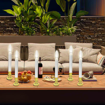 4 Pack Christmas Window Candles Lights, Battery Operated Window Candles with Timer, Flameless LED Christmas Candles with C26 3V LED Bulbs for Dining Table Window Xmas Decor, Gold Base