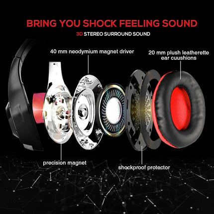 Stereo Gaming Headset for PlayStation 4 PS4, Over-Ear Headphones With Mic and LED Lights for Xbox One, PC, Laptop (Red)