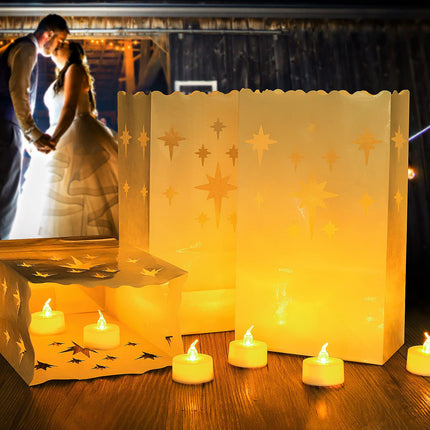 AceList 30 PCS Luminary Bags with 30 PCS Flameless Candles Flickering Tea Lights Candles Battery Operated LED Tea Lights for Wedding Party Valentine's Day, Christmas Decoration - Meteor