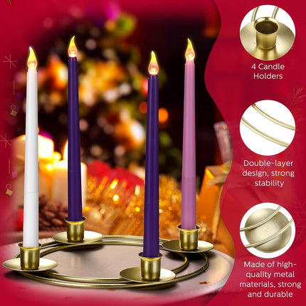 Sliner 2 Pcs Christmas Advent Wreath Ring Advent Ring Candle Holder Christmas Candle Rings Candle Wreaths Rings Metal Candle Holder for Xmas Birthday Festival Wedding Table Decorations