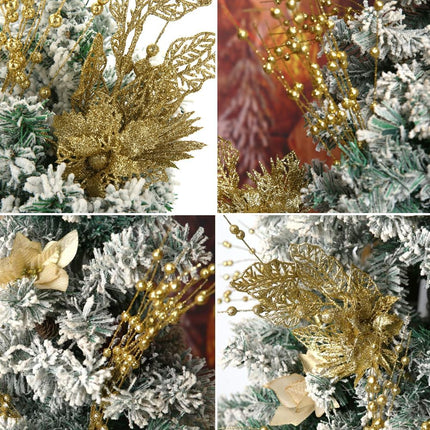 ROSELEAF 28 Pack Artificial Glitter Berry Stem Ornaments, Gold Christmas Ornaments Flower Branches Picks for Xmas Tree Decoration Decor Small Vase Home Holiday Wedding Party Decor