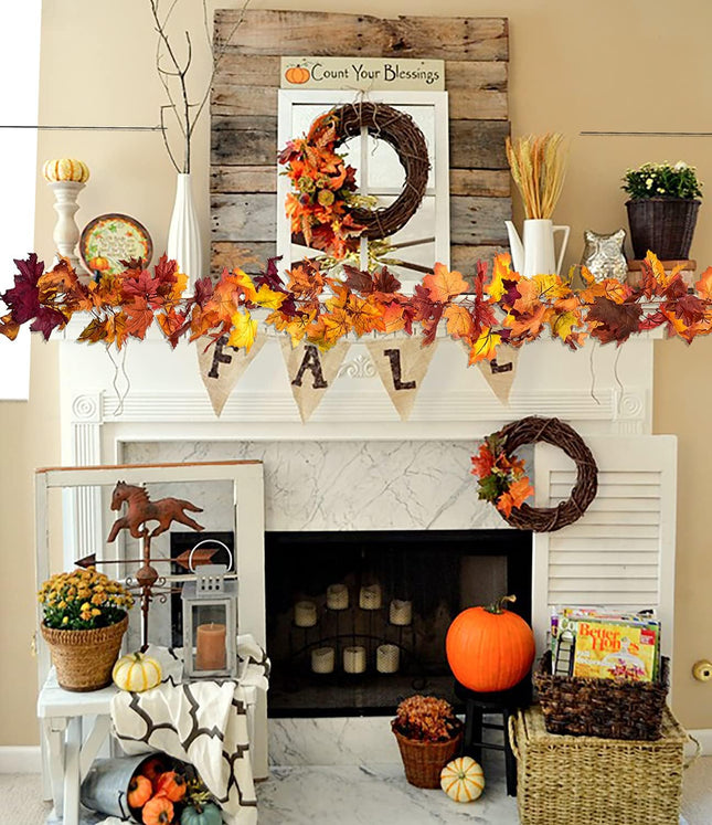 DearHouse 3 Pack Fall Garland Maple Leaf, 5.9Ft/Piece Hanging Vine Garland Artificial Autumn Foliage Garland Thanksgiving Decor for Home Wedding Fireplace Party Christmas