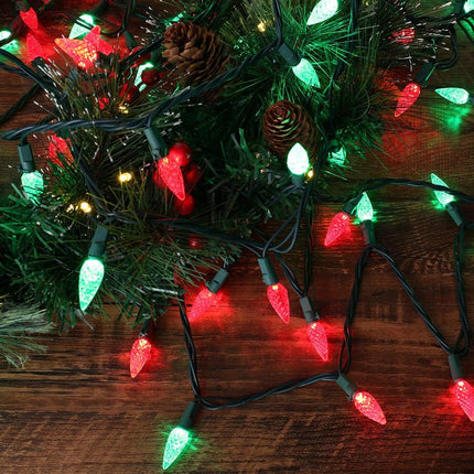 Brizled Red & Green C5 Christmas Lights, 33ft 100 LED Christmas Lights, Connectable 120V UL Mini Christmas Lights Set Faceted Xmas Lights for Chrsitmas Tree Party Roof Indoor Outdoor Decor