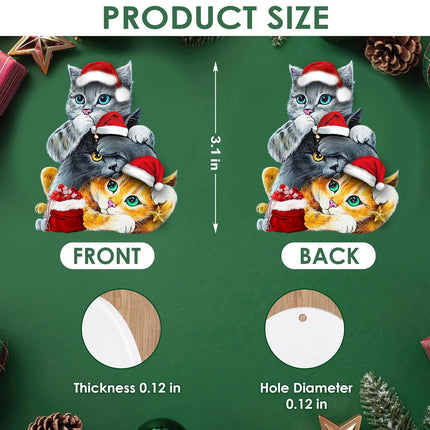 DECORLUXES Set 2 Christmas Ornaments 3.1" -3 Cute Cat Christmas, Xmas Acrylic Ornaments, Christmas Tree Hanging, Tree Topper Ornaments - Christmas Tree Decoration Ornament