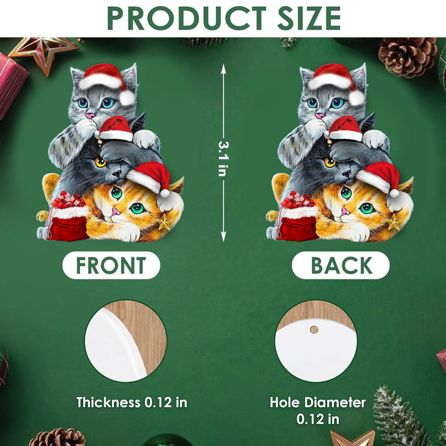 DECORLUXES Set 2 Christmas Ornaments 3.1" -3 Cute Cat Christmas, Xmas Acrylic Ornaments, Christmas Tree Hanging, Tree Topper Ornaments - Christmas Tree Decoration Ornament
