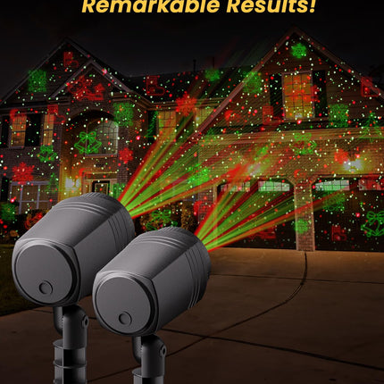 Christmas Projector Lights Outdoor: Red and Green Christmas Laser Lights Outdoor for House Garden Holiday - Christmas Light Show with Remote 3540 Sq Ft (Christmas & Fireflies Patterns)