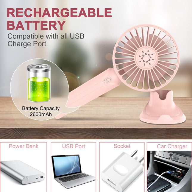 Handheld Pocket Fan, Mini Portable Fan 2600Mah Battery Operated Speed Adjustable Usb Rechargeable Fan, Usb Desk Fan With Base