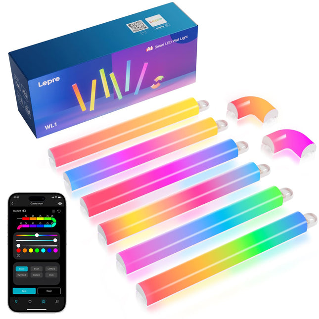 Lepro WL1 AI Smart RGB Wall Lights for Christmas Decorations, LLM AI Generated Lighting with LightBeats Music Sync, Voice Control Via App, Wi-Fi & Bluetooth LED Light Bars, 6 Pcs with 2 Corners