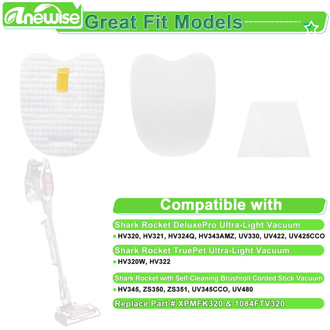 5 Packs Vacuum Filters For Shark Rocket Deluxe Pro Zerom Ultralight Corded Stick Vacuum Cleaner Hv322 Hv343Amz Hv345 Zs350 Zs351 Uv480, Compare To Part Xpmfk320 & 1084Ftv320