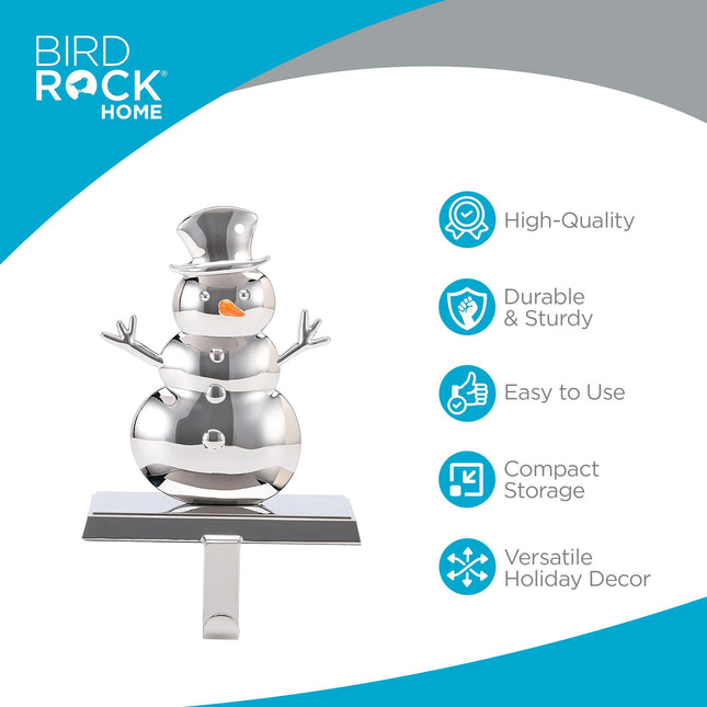 BIRDROCK HOME Christmas Stocking Holders for Mantle - Weighted Metal Hanger for Stockings & Holiday Decor - Sturdy Metal Hook for Fireplace, Staircase & Shelf - Non-Scratch Base - Snowman