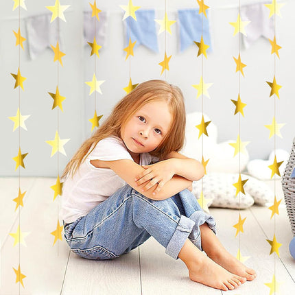 Bremorou Gold Star Garland, 104 Ft Gold Star Garland Banner Bright Star Hanging Bunting Banner Backdrop Reflective Sparkle Little Star Paper Hanging Decor for Birthday Engagement Wedding Party