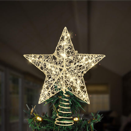 STOBOK Christmas Tree Topper Star,Glittler Lights Xmas Tree-top Lamp Ornament Party Home Christmas Tree Decor,Golden,10 x 12 inch