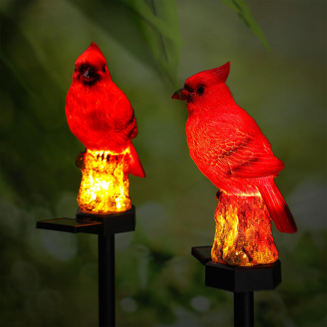 2 Pack Cardinal Solar Lights Christmas Cardinal Outdoor Decor Red Bird Solar Lights Cardinal Garden Stake Light Bird Figurine Light for Xmas Pathway Garden Lawn Yard Cemetery Decoration