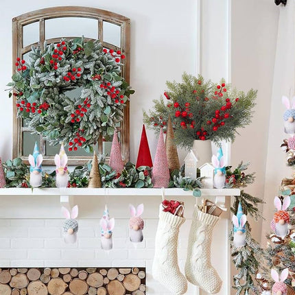 40Pcs Christmas Artificial Pine Needles Branches Red Holly Berry Stems, Artificial Cedar Sprigs Pine Leave Needles,Greenery Pine Stem Picks for DIY Xmas Garland Wreath Christmas Tree Home Garden Decor